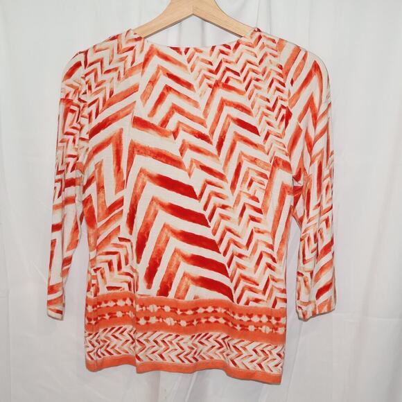 Chicos Size ) Blouse Orange White Graphic - Picture 8 of 11